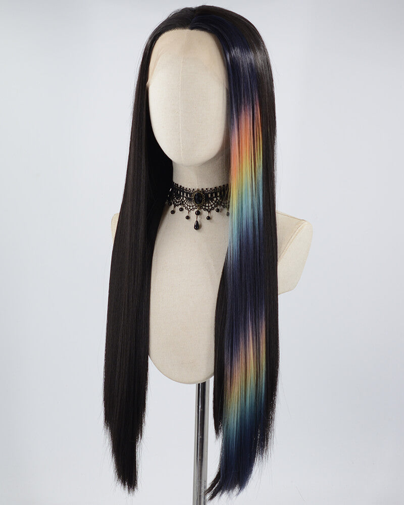 Black Rainbow Long Straight Synthetic Lace Front Wig WW580