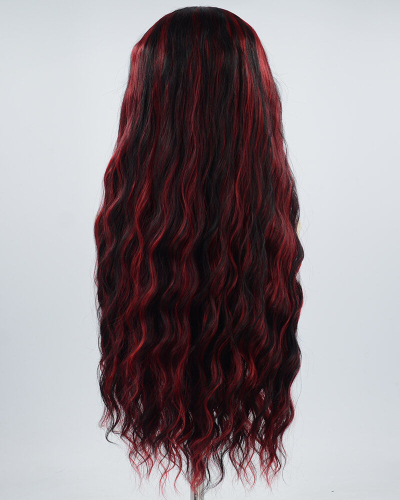 Red Black Highlight Curly Synthetic Lace Front Wig WW563