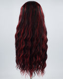 Red Black Highlight Curly Synthetic Lace Front Wig WW563