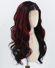 Black Strunk Stripe Red Synthetic Lace Front Wig WW1022