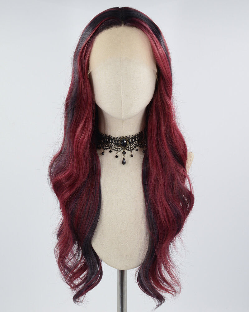 Black Red Wavy Synthetic Lace Front Wig WW628