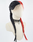 Half Black Half Red Braid Synthetic Lace Front Wig WW681