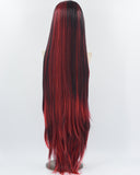 40Inch Long Red Black Straight Synthetic Lace Front Wig WW746
