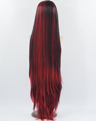 40Inch Long Red Black Straight Synthetic Lace Front Wig WW746