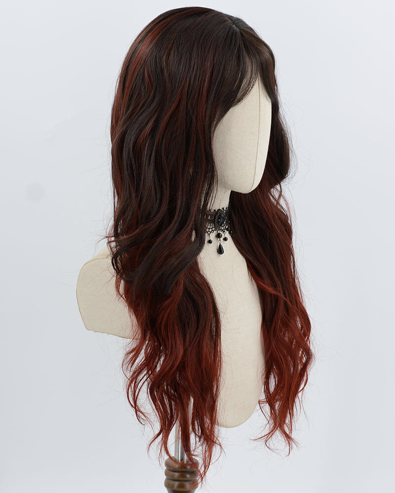 Black Ombre Red Orange Curly Synthetic Wig HW775