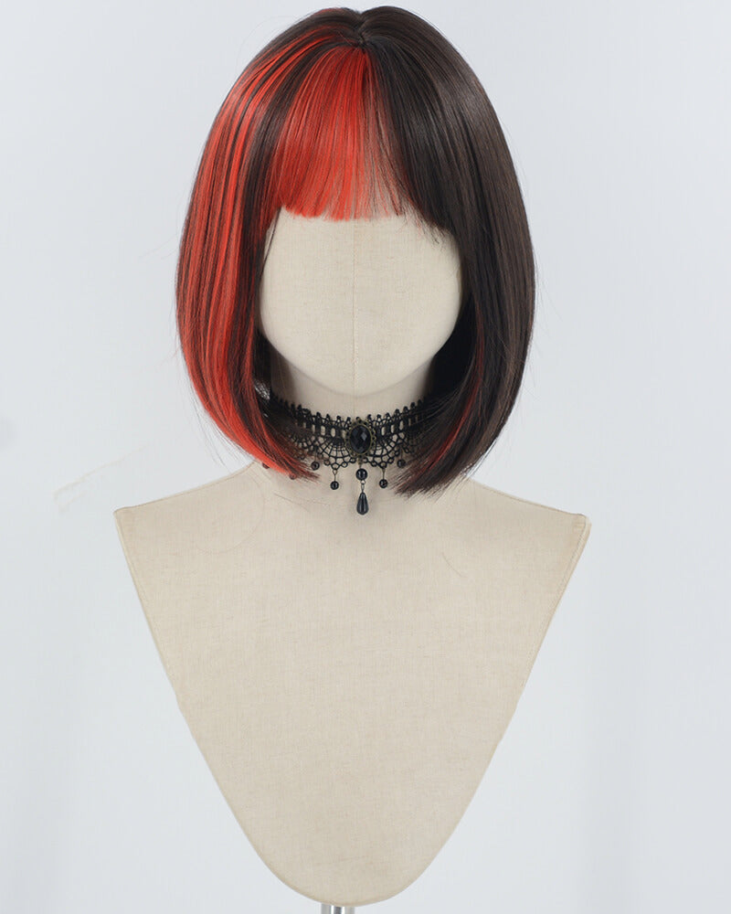 Black Red Short Bob Synthetic Wig HW693