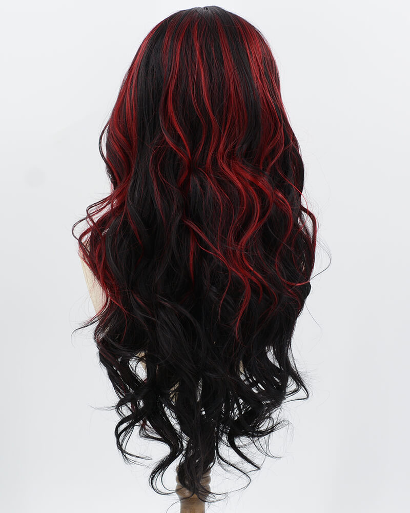 Black Strunk Stripe Red Synthetic Lace Front Wig WW1022