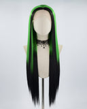 Black Streaked Green Synthetic Lace Front Wig WW525