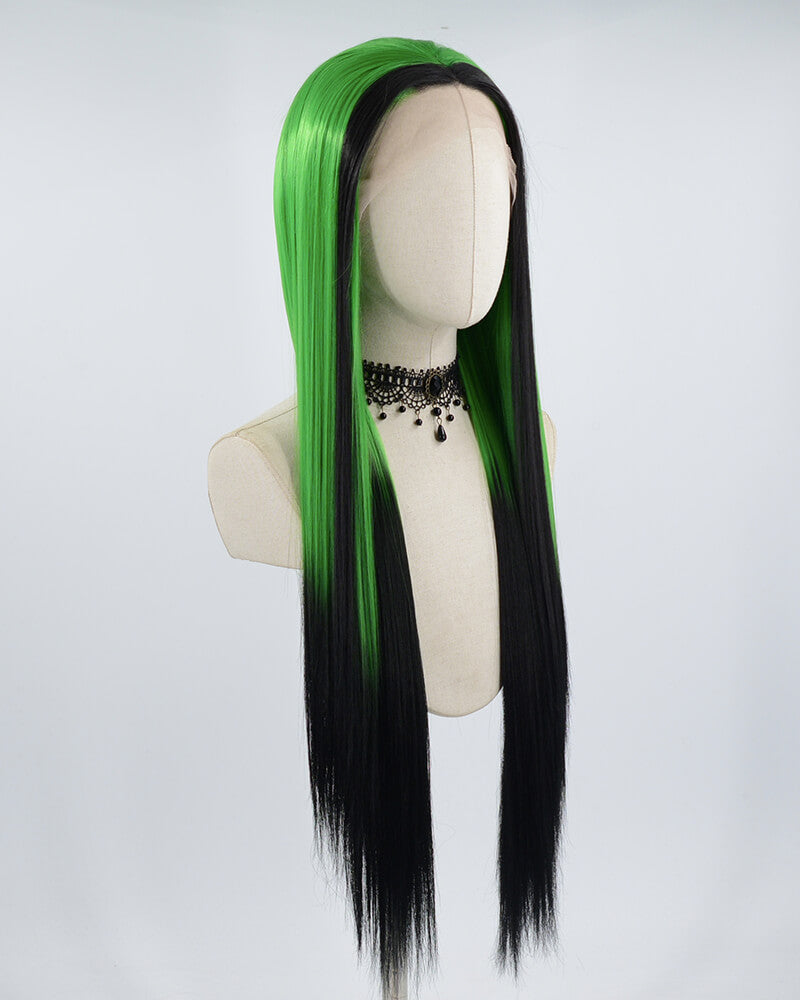 Black Streaked Green Synthetic Lace Front Wig WW525