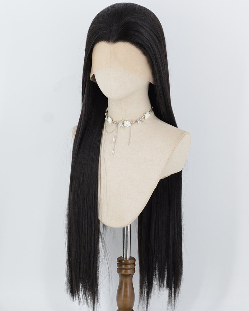 30Inch Long Natural Black Synthetic Lace Front Wig WW817