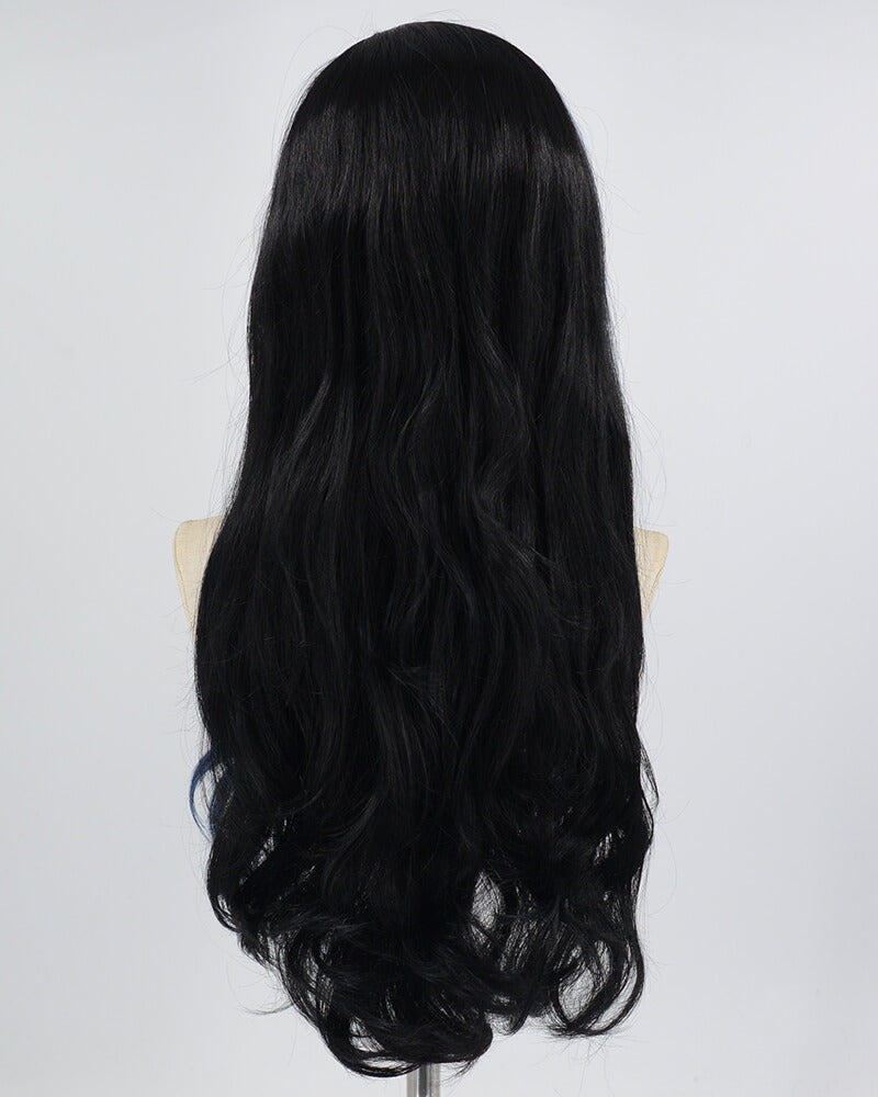 White Ombre Blue Black Wavy Synthetic Lace Front Wig WW617
