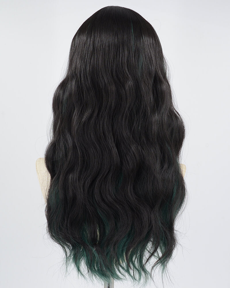 Green Bangs Black Synthetic Wig HW318