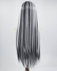 Long Black Streaks White Synthetic Lace Front Wig WT233