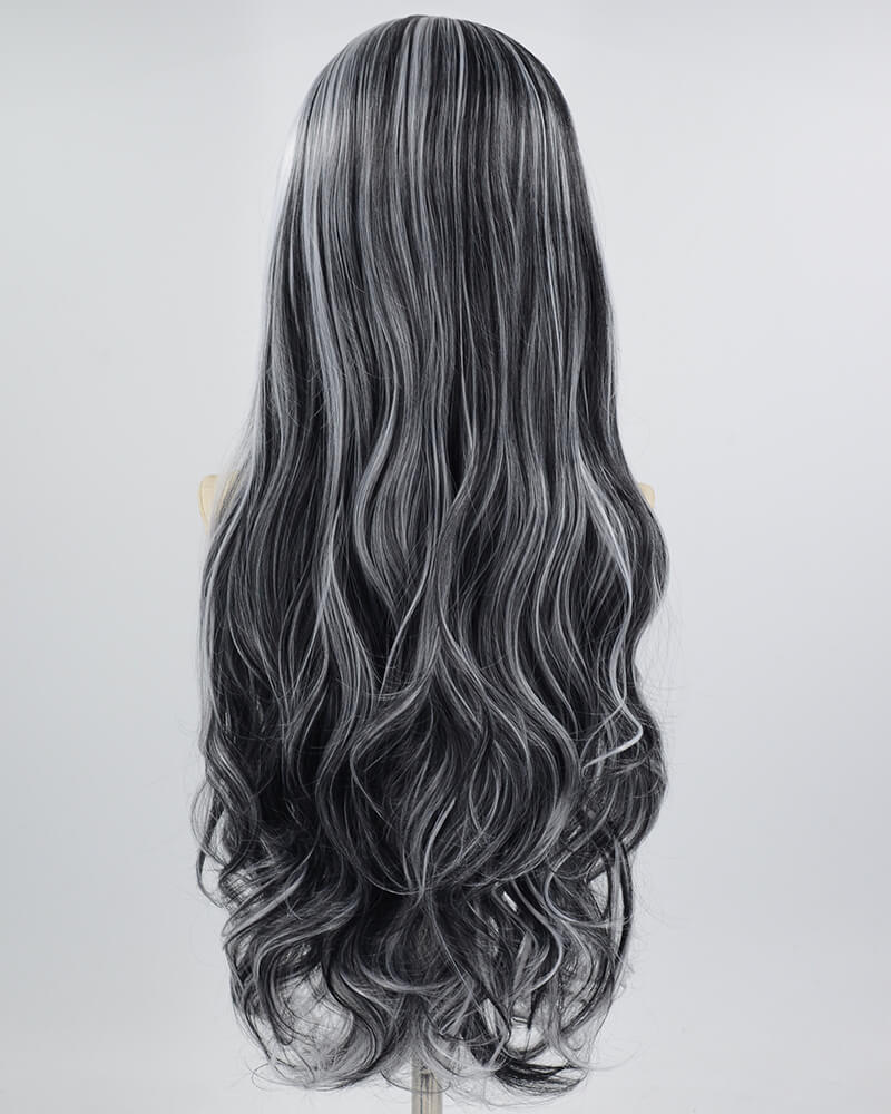 White Black Wavy Synthetic Lace Front Wig WW630