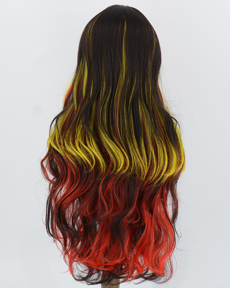 Red Yellow Black Wavy Synthetic Wig HW839
