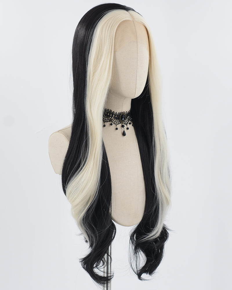 Platinum Blonde Black Synthetic Lace Front Wig WW788