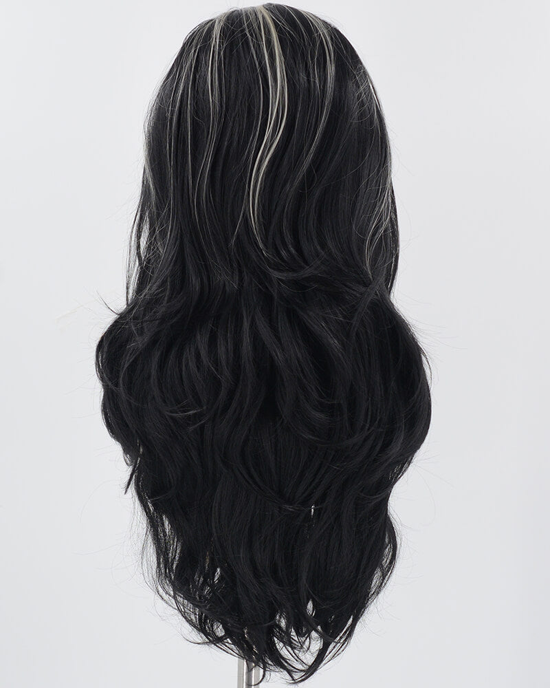 Grey Strunk Stripe Black Synthetic Lace Front Wig WW763