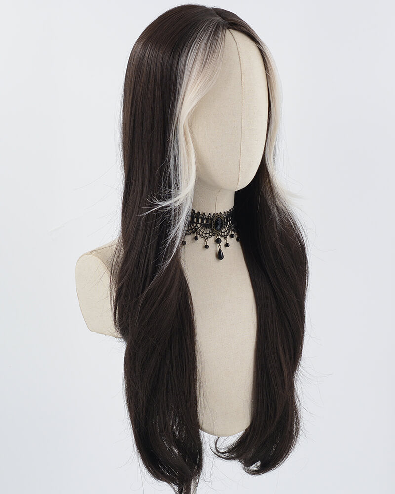 White Blonde Strunk Stripe Ombre Black Synthetic Wig HW499