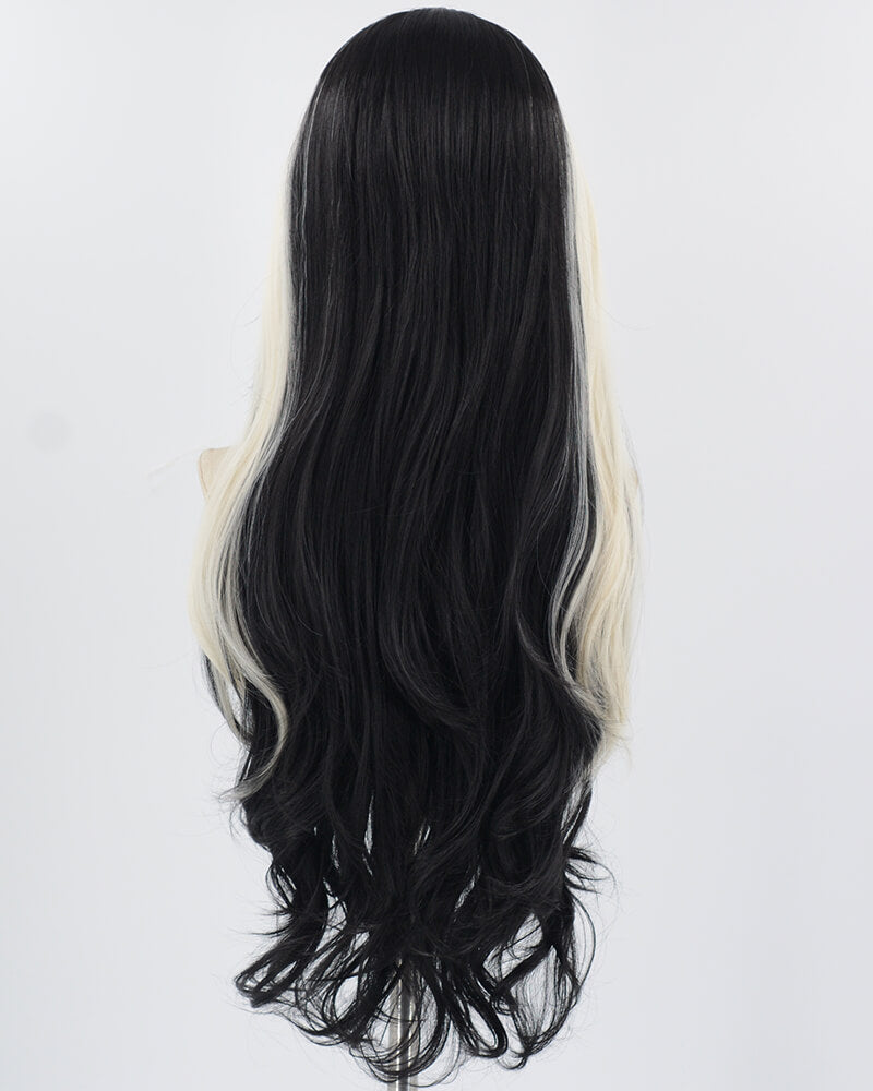 Platinum Blonde Black Synthetic Lace Front Wig WW788