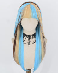 Blue Blonde Highlights Brown Synthetic Wig HW843