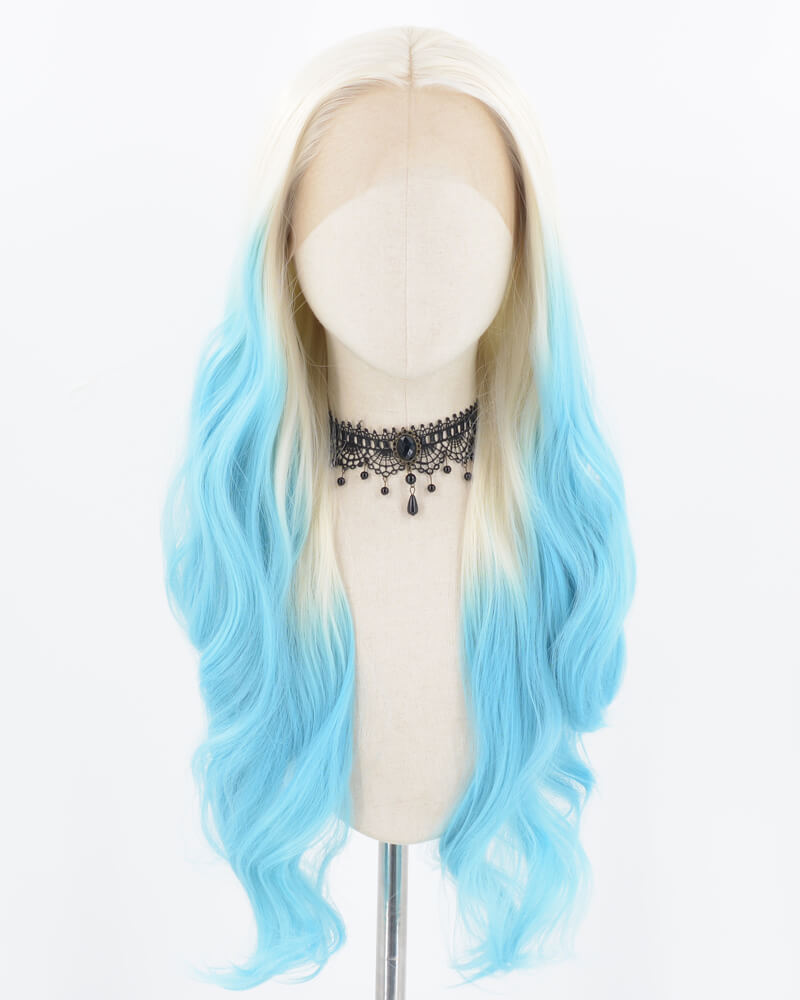 Blonde Blue Long Wavy Synthetic Lace Front Wig WW716