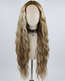 30 Inch Long Curly Blonde Brown Synthetic Lace Front Wig WW639