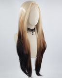 Long Blonde Ombre Black Synthetic Lace Front Wig WW362