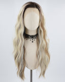 Blonde Skunk Stripe Brown Curly Synthetic Lace Front Wig WW635