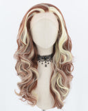 Blonde Strunk Stripe Brown Long Wavy Synthetic Lace Front Wig WW718