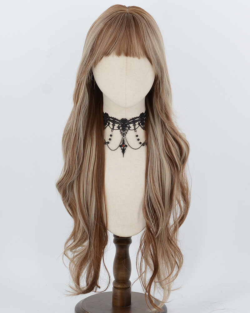30Inch Long Brown Highlight Blonde Synthetic Wig HW866