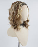 Ombre Blonde Brown Short Curly Synthetic Lace Front Wig WW604