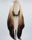 Long Blonde Ombre Black Synthetic Lace Front Wig WW362