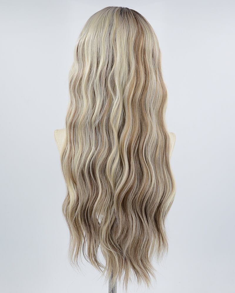 Blonde Skunk Stripe Brown Curly Synthetic Lace Front Wig WW635