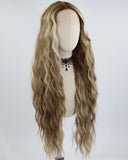 30 Inch Long Curly Blonde Brown Synthetic Lace Front Wig WW639