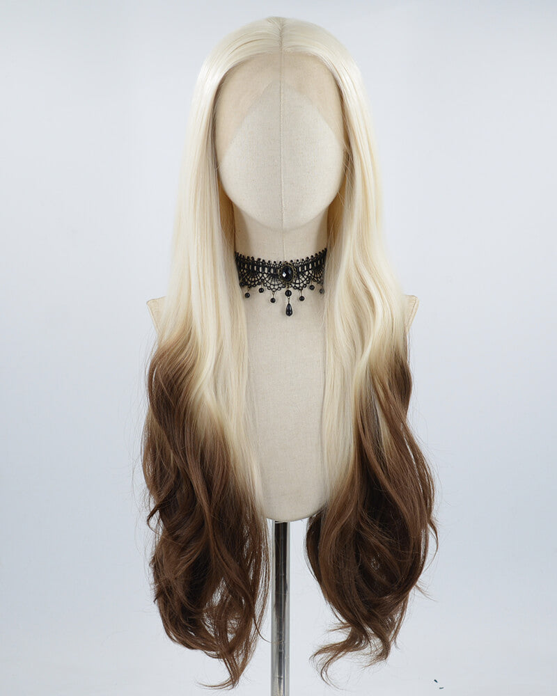 Blonde Ombre Brown Long Wavy Synthetic Lace Front Wig WW550