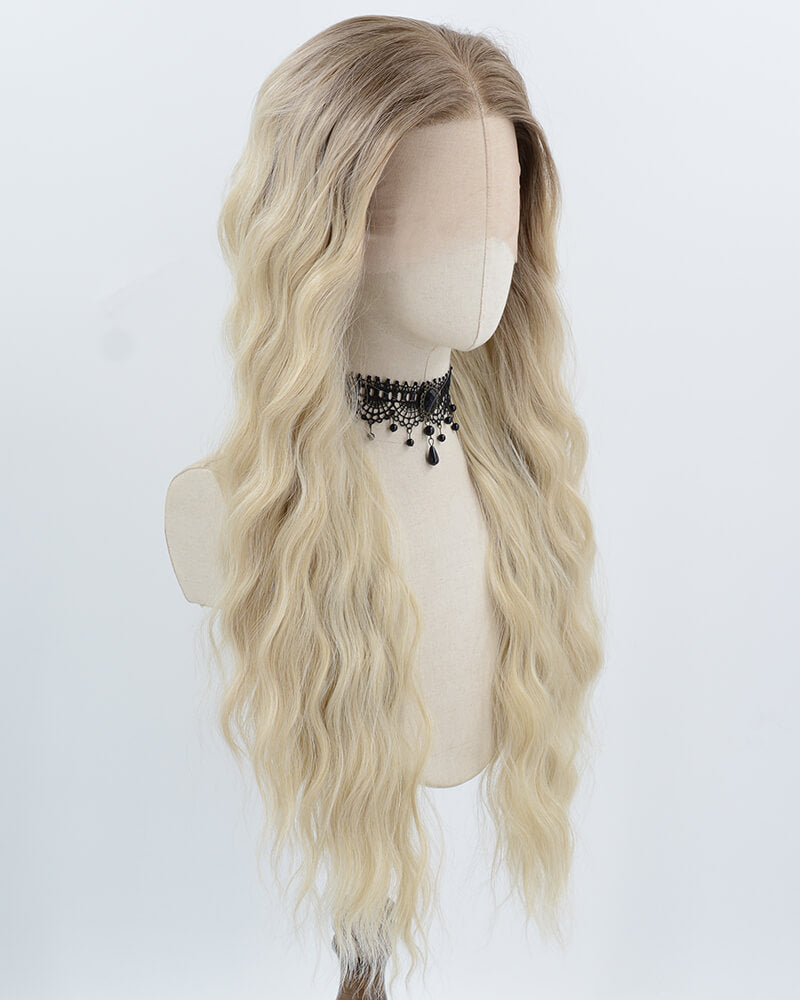 Ombre Blonde Long Curly Synthetic Lace Front Wig WW1010