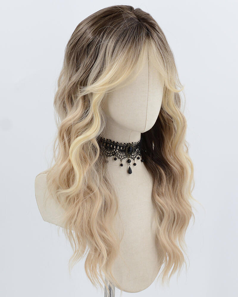 Ombre Blonde Curly Synthetic Wig HW777