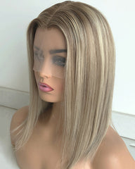 Short Blonde Brown Human Hair Wig HT042