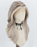 Creamy Blonde with Ash Brown Highlights Synthetic Lace Front Wig WW1072