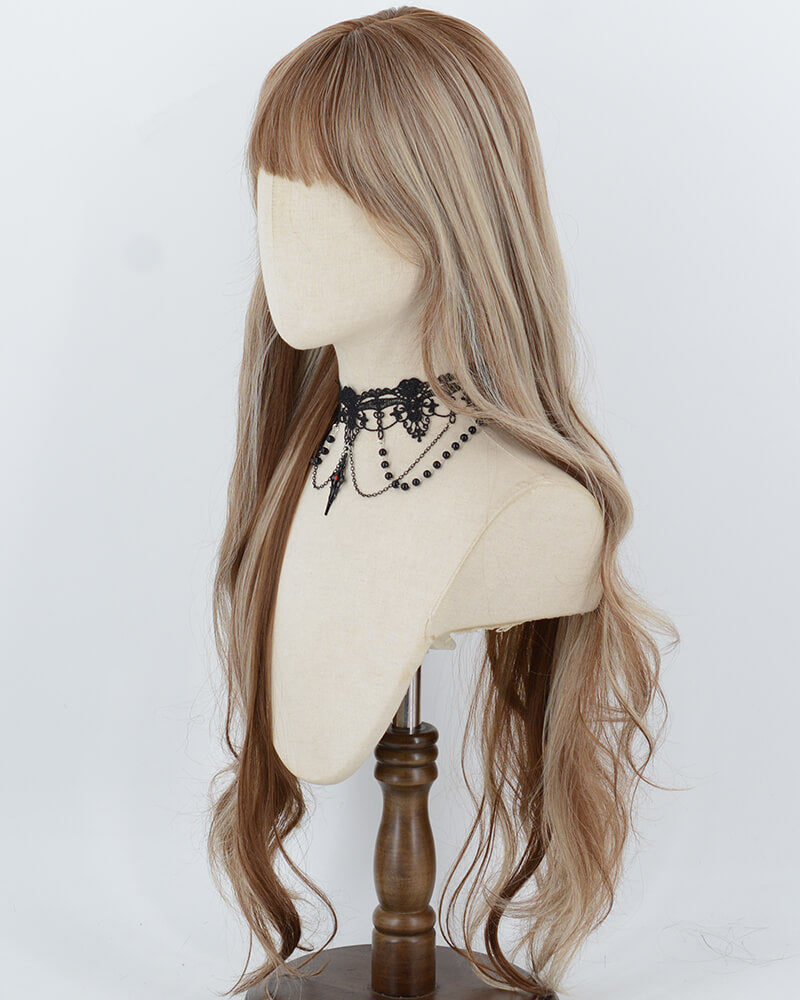 30Inch Long Brown Highlight Blonde Synthetic Wig HW866