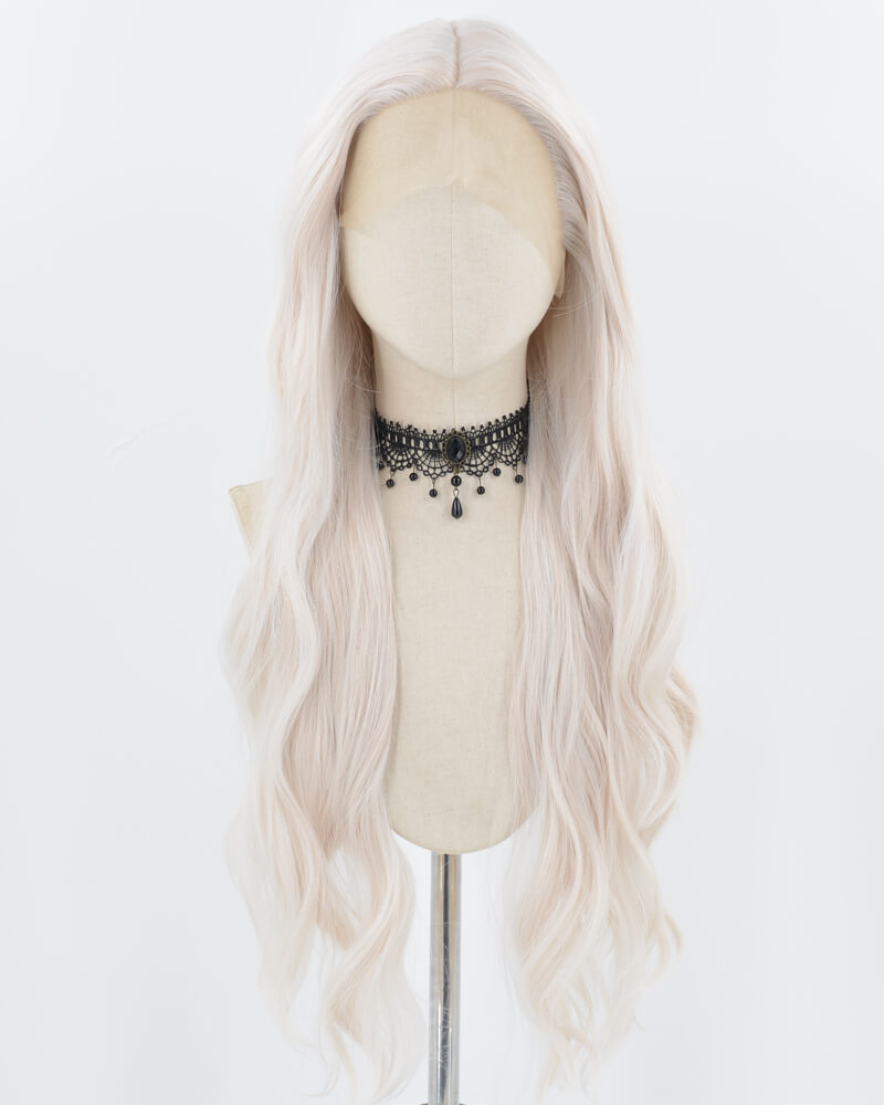 White Grey Long Wavy Synthetic Lace Front Wig WT261