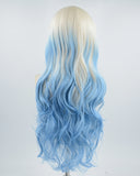 Platinum Blonde Ombre Blue Synthetic Lace Front Wig WW536