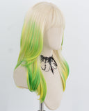 White Blonde Ombre Green Synthetic Wig HW836