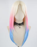 White Pink Blue Synthetic Wig HW357