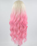 Platinum Blonde Ombre Pink Wavy Synthetic Lace Front Wig WW646