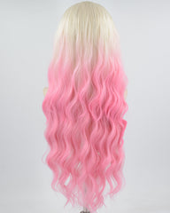 Platinum Blonde Ombre Pink Wavy Synthetic Lace Front Wig WW646