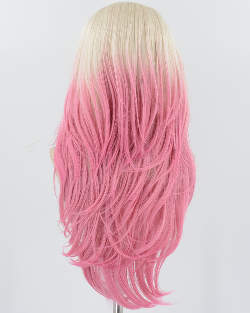 Platinum Blonde Ombre Pink Synthetic Lace Front Wig WW818