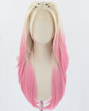 Platinum Blonde Ombre Pink Synthetic Lace Front Wig WW735