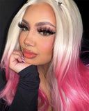 Platinum Blonde Ombre Pink Synthetic Lace Front Wig WW735