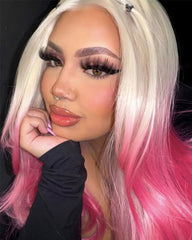 Platinum Blonde Ombre Pink Synthetic Lace Front Wig WW735